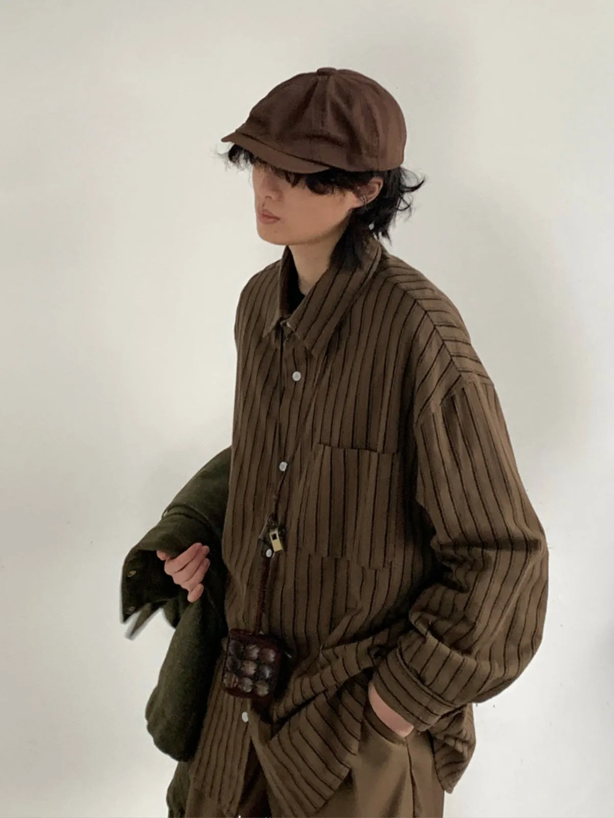 Vintage Brown Striped Long Sleeve Shirt