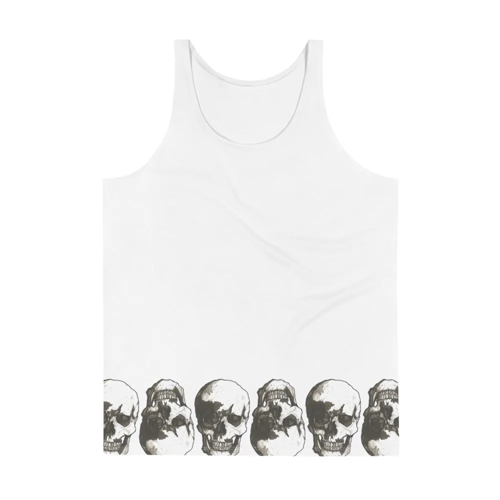 Vintage Treatment Skulls Hem White Tank