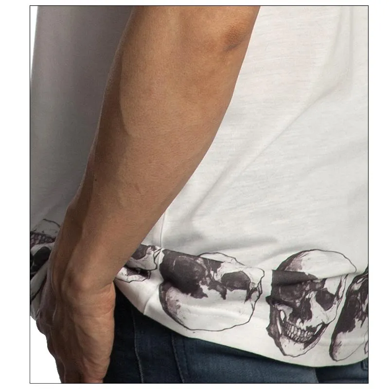 Vintage Treatment Skulls Hem White Tank