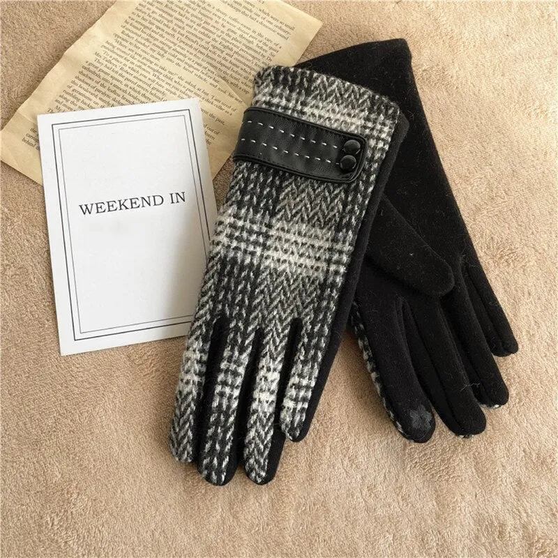 Winter Gloves Women, Touch Screen Gloves Winter Warm Fleece Lined Plaid Zigzag