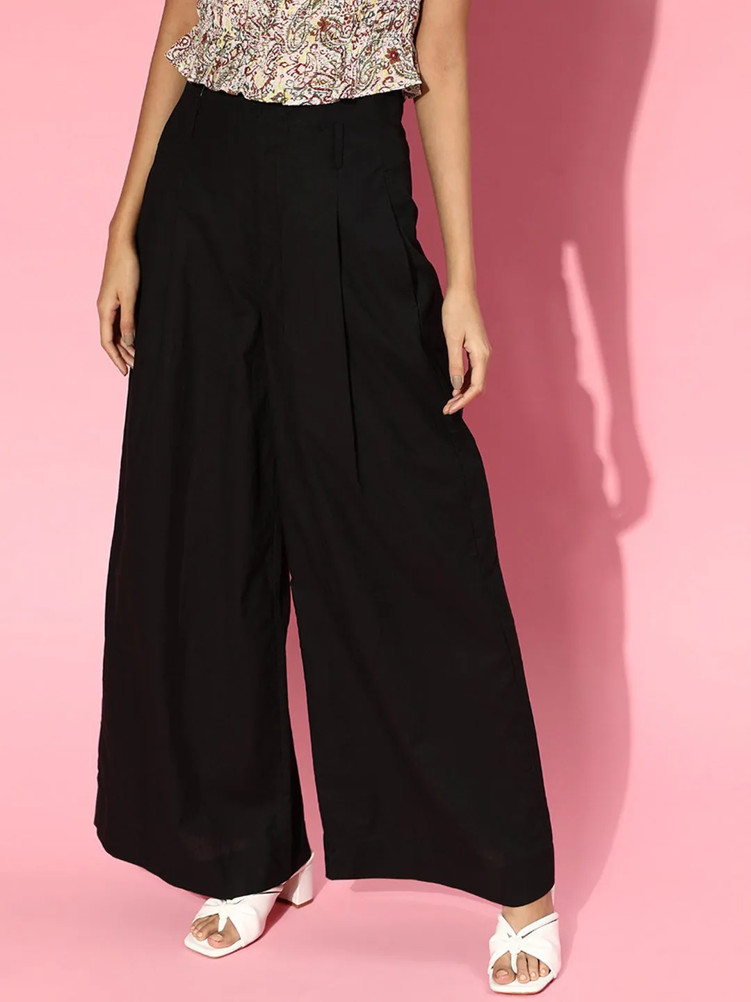 Women Black High Waist Wide Leg Pants