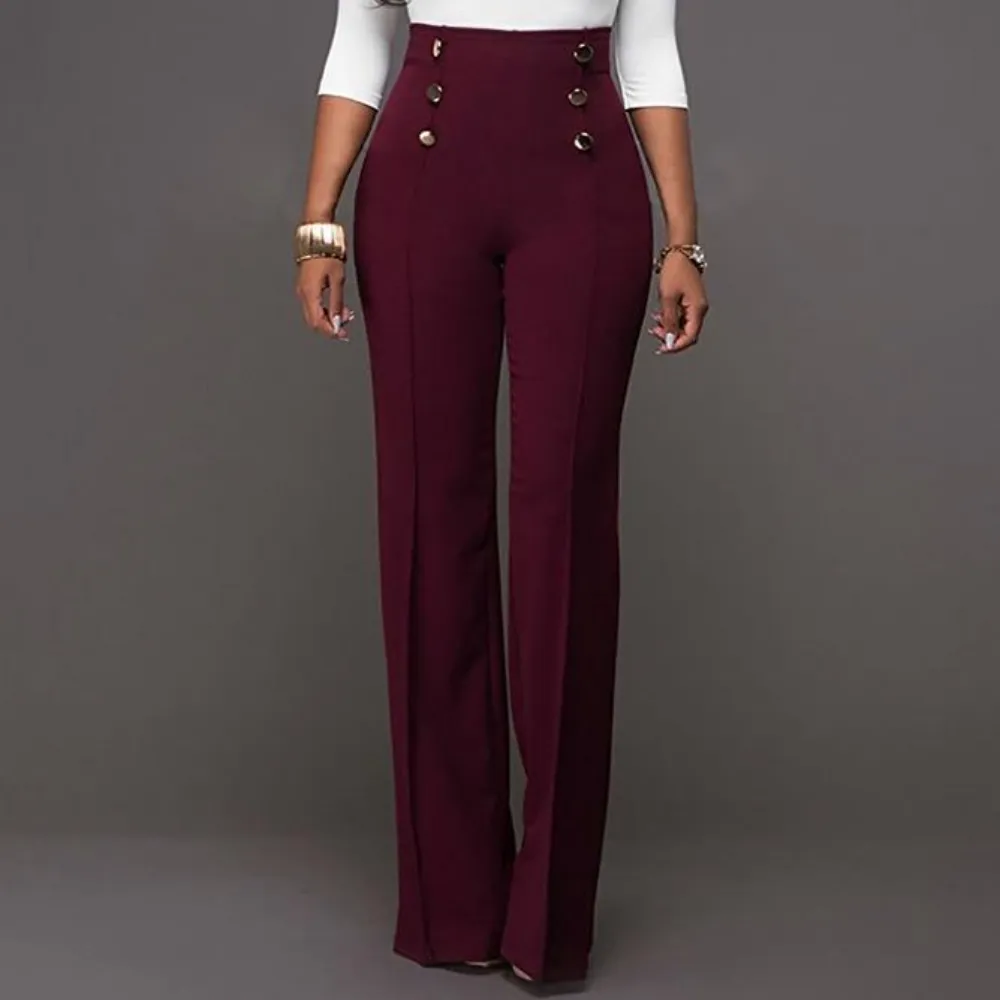 Women Solid Color Wide Leg Pants High Waist Flared Trousers Sliming