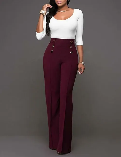 Women Solid Color Wide Leg Pants High Waist Flared Trousers Sliming