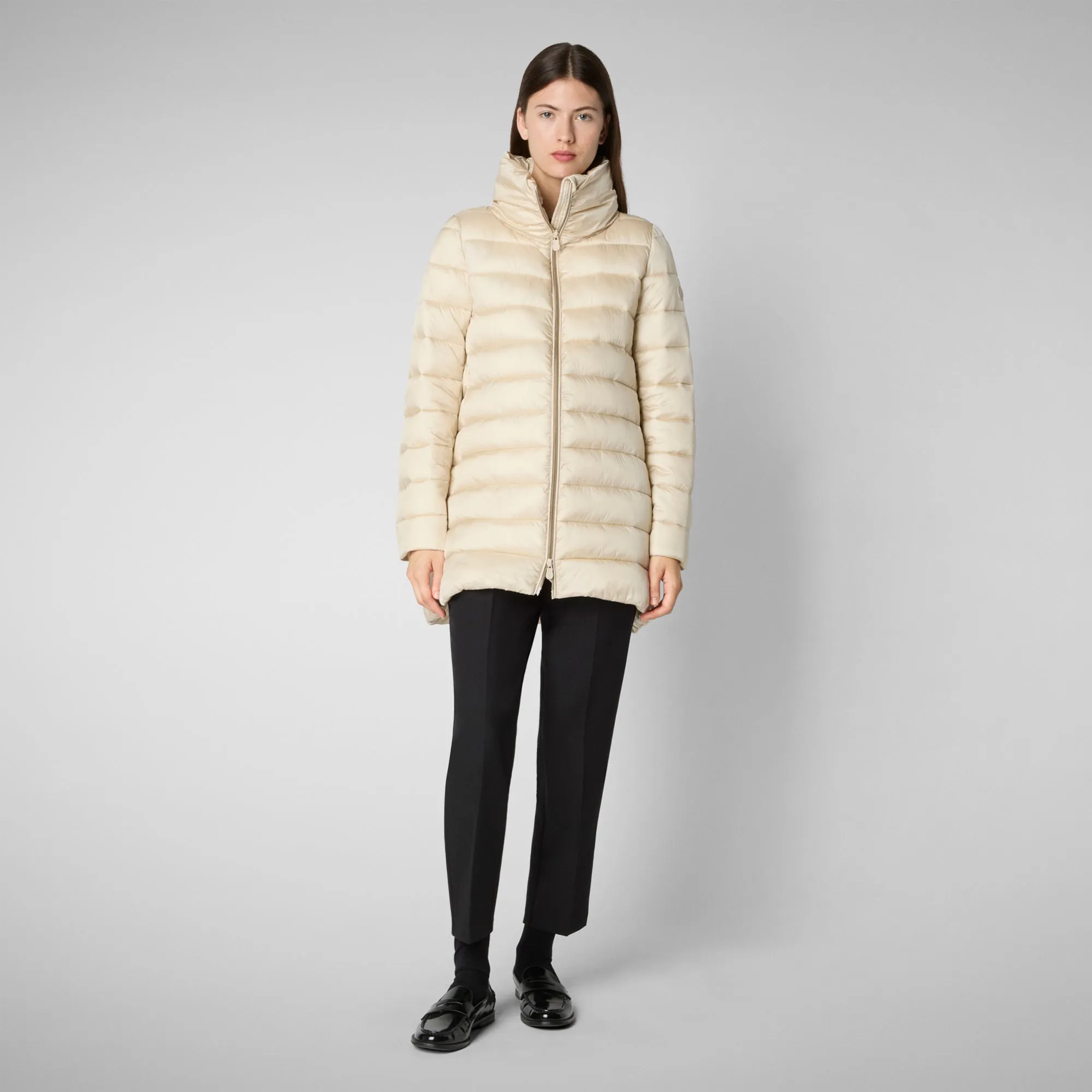 Women's Hooded Animal free Puffer Coat Lydia in shore Beige