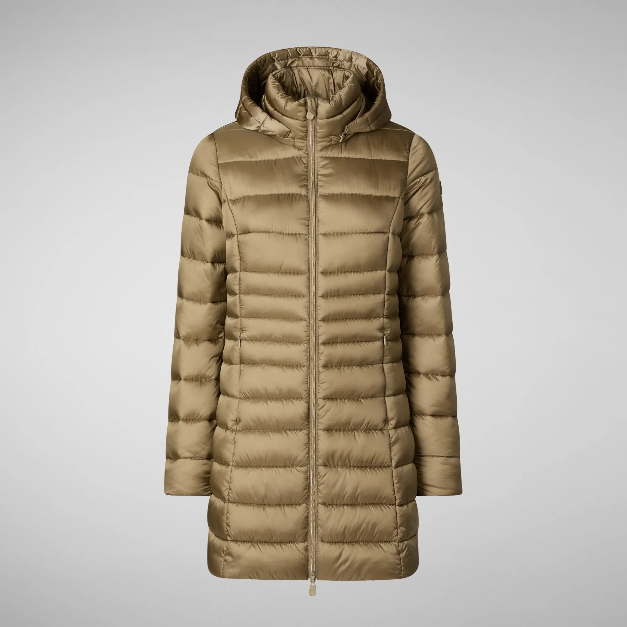 Women's Hooded Animal free Puffer Coat Reese in Husk Green