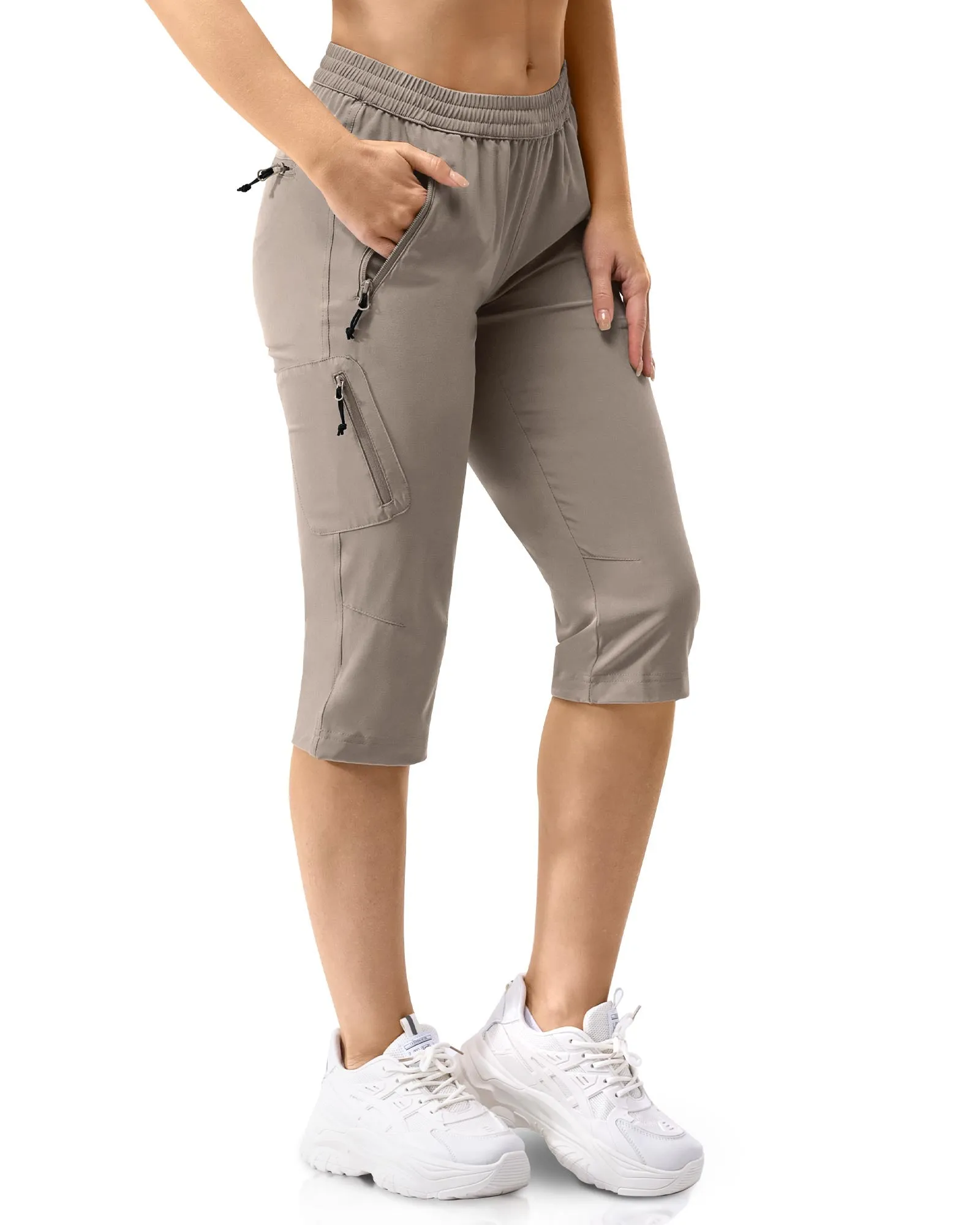 Women's UPF 50  Elastic Waist 17" Capri Golf Pants with 4 Pockets