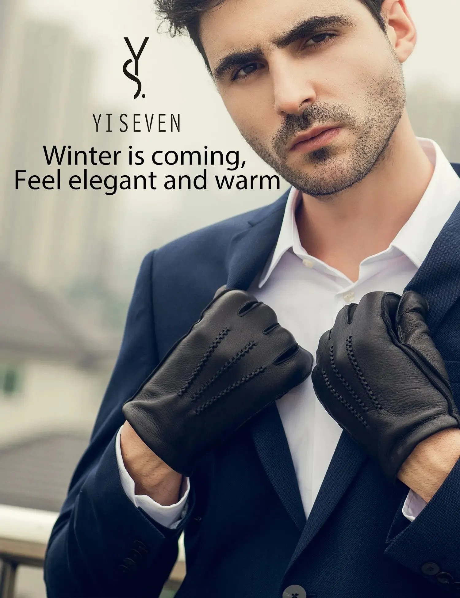 YISEVEN Men's  Deerskin Leather Dress Gloves