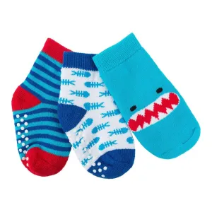 Zoocchini 3-Pack Comfort Terry Socks Set - Sherman the Shark (0-24 Months)